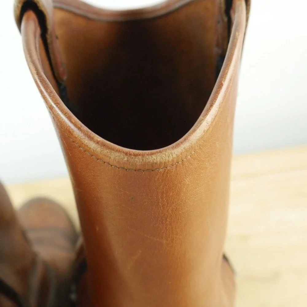 Chippewa Vintage Brown Leather Work Boots Mens 10 B USA Western Roper Pull On